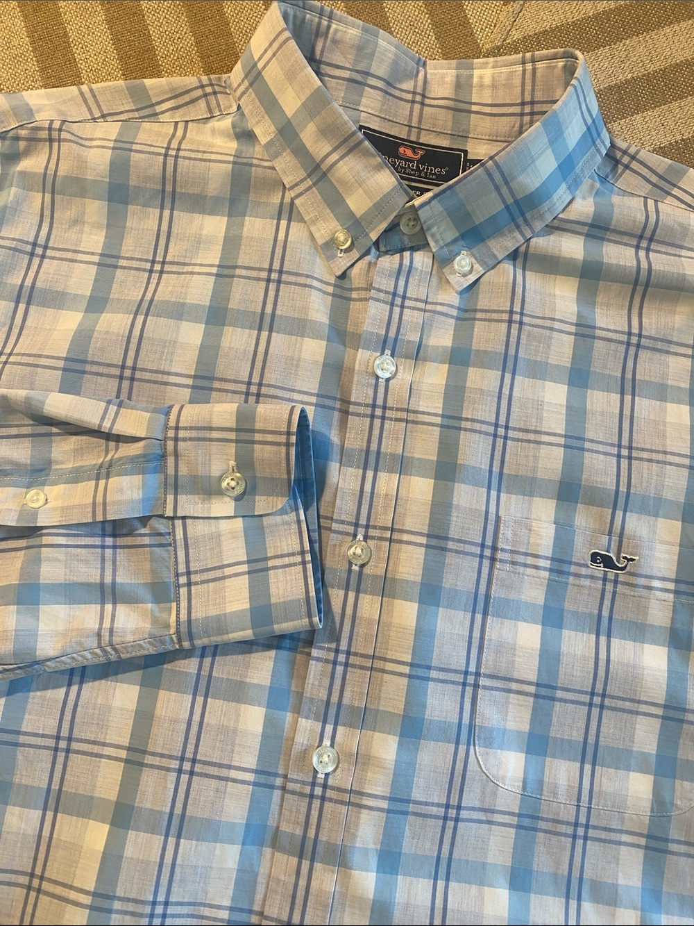 Vineyard Vines Slim Fit Tucker Shirt Mens Large, Blue and White Plaid